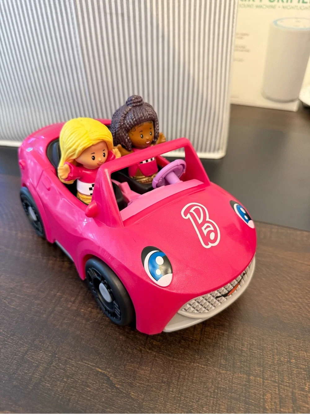 BARBIE little people Pink Kids Convertible Toy Car with Two Figurines